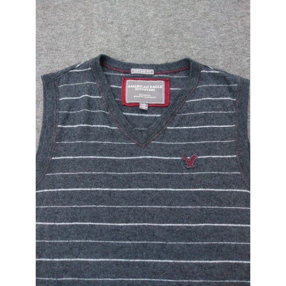 Vintage Y2K American Eagle Sweater Vest Mens Large Wool V Neck Striped Pullover - Picture 3 of 12